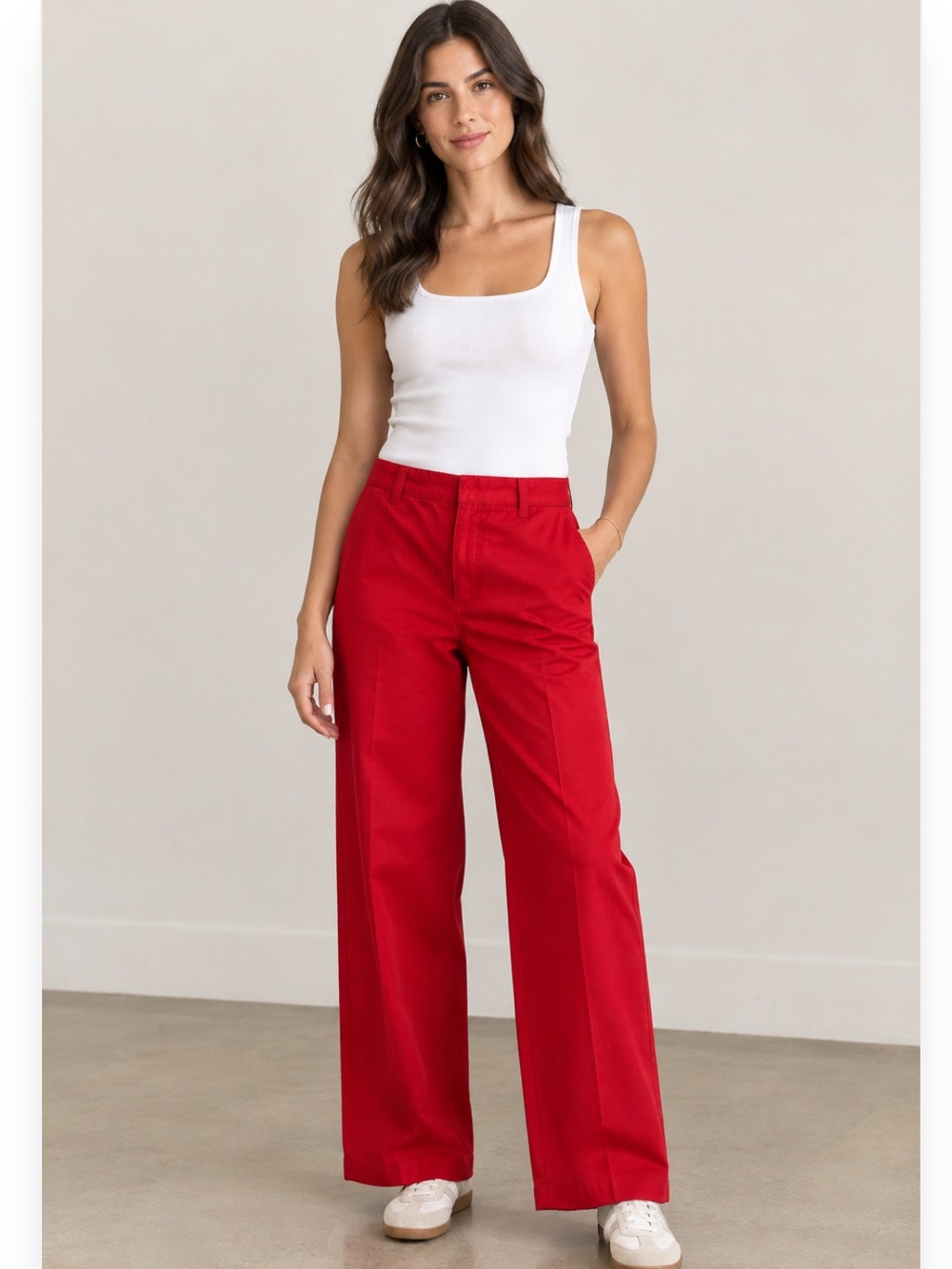NWT Zara The ZW Chino Pant | Mid-Rise Straight Leg Bright Red Size 0